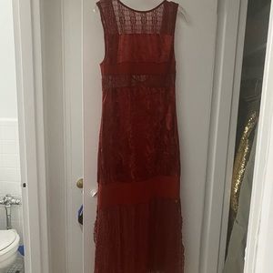 Red velvet and lace free people dress